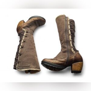 Alberta Jambu Madison Leather Boots, Lace-up Design Faux Fur Trim. Size 9